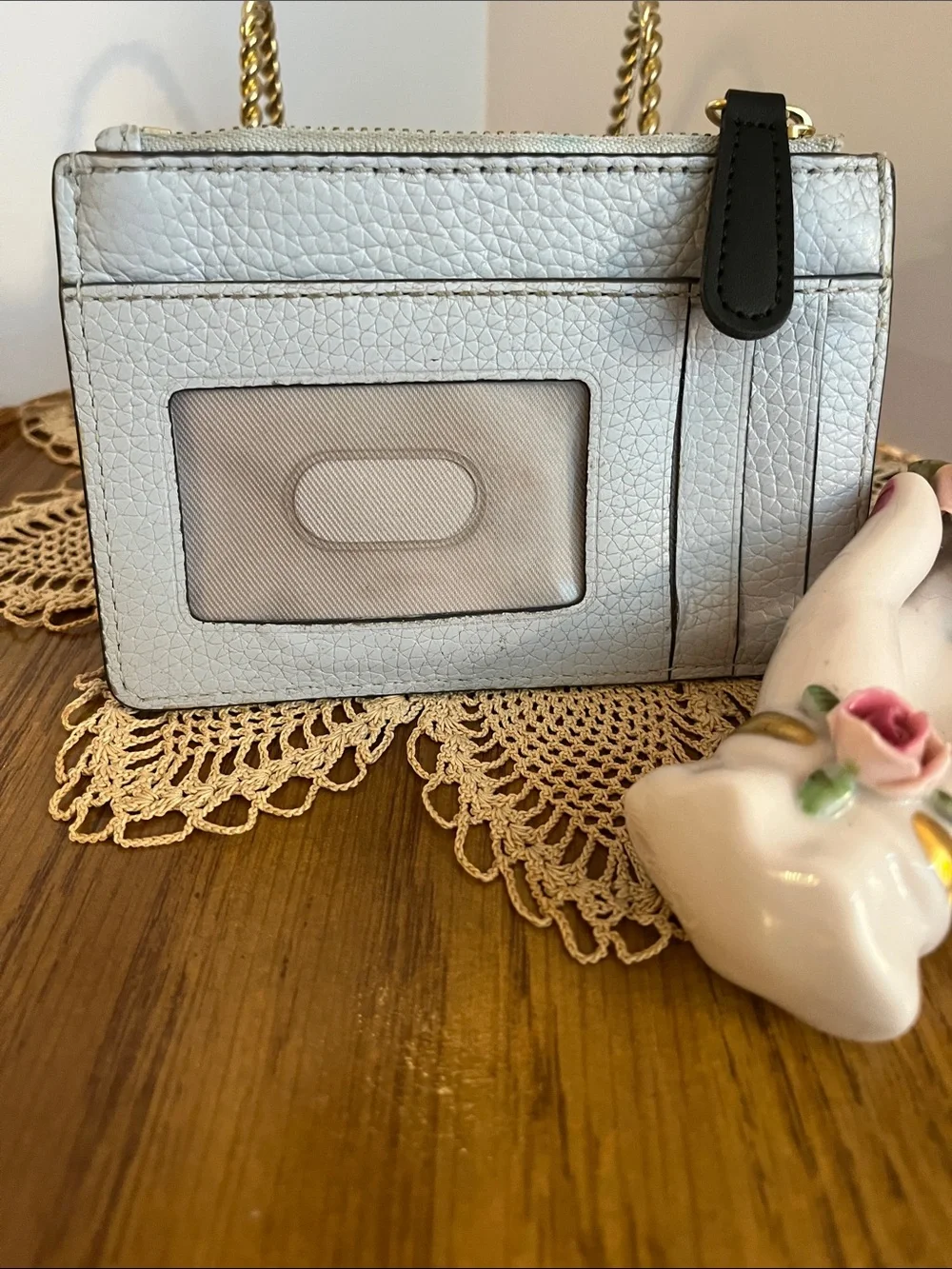 Marc Jacobs Light Blue Pebbled Leather Mini Chain Card Case with Gold Hardware